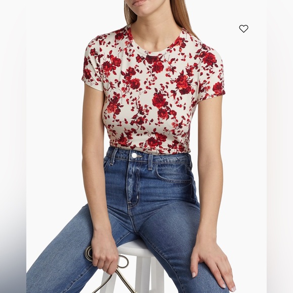 NEW L'AGENCE ressi fitted tee in black/red baroque floral - Picture 3 of 10